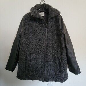 G.H. Bass & Co. Wool Knit Faux Vegan Leather Long Sleeve Tweed Knit Jacket Coat